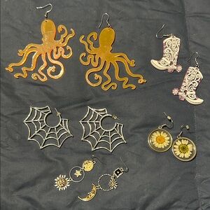 Assorted Earrings Set with Octopus and Floral Designs